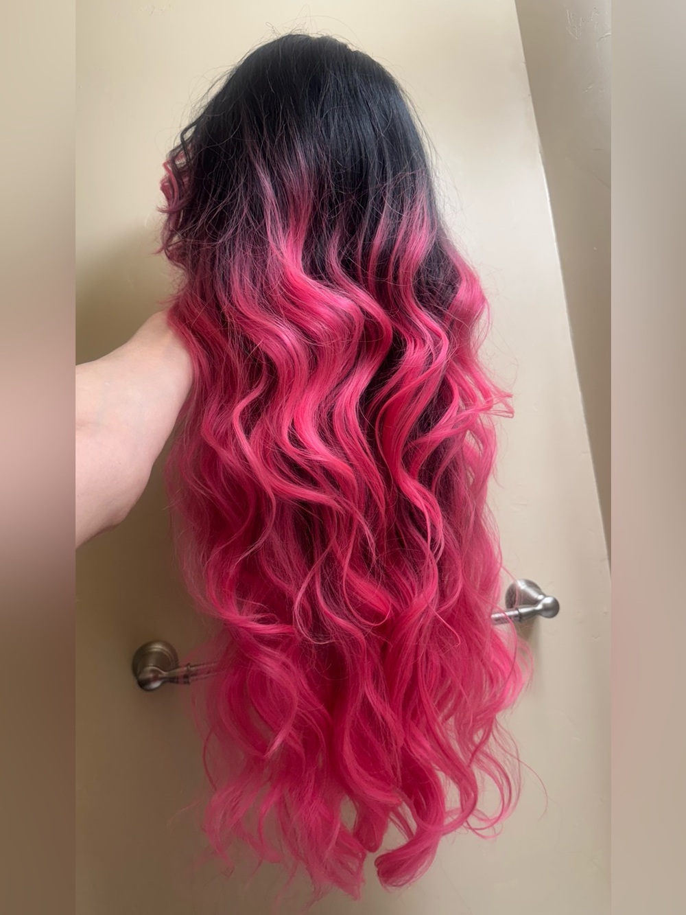 Pink Ombre Long Wavy Women’s Synthetic Wig - Picture 4 of 17